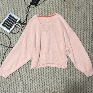 Free People Rose Light Pink Oversized Sweater Size S V Neck